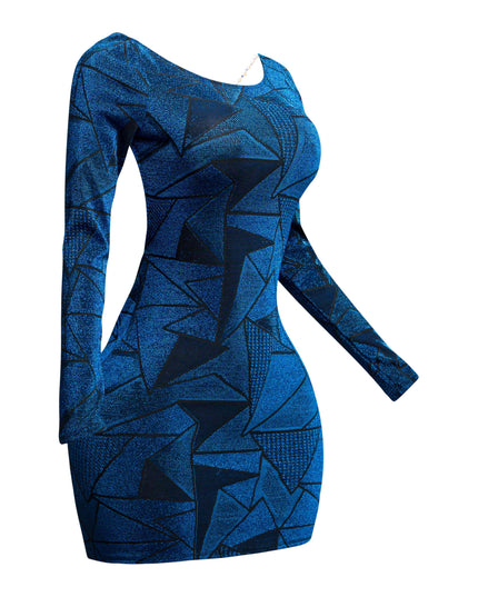 Jacquard knit open back bodycon dress with pearl and rhinestone chain - Muvin 