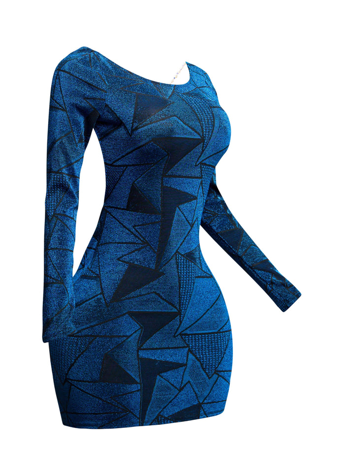 Jacquard knit open back bodycon dress with pearl and rhinestone chain - Muvin 