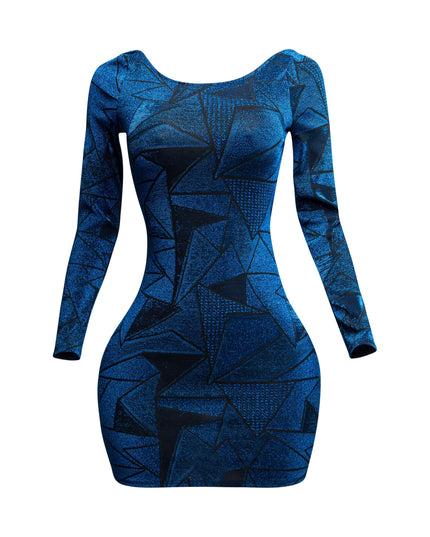 Jacquard knit open back bodycon dress with pearl and rhinestone chain - Muvin 
