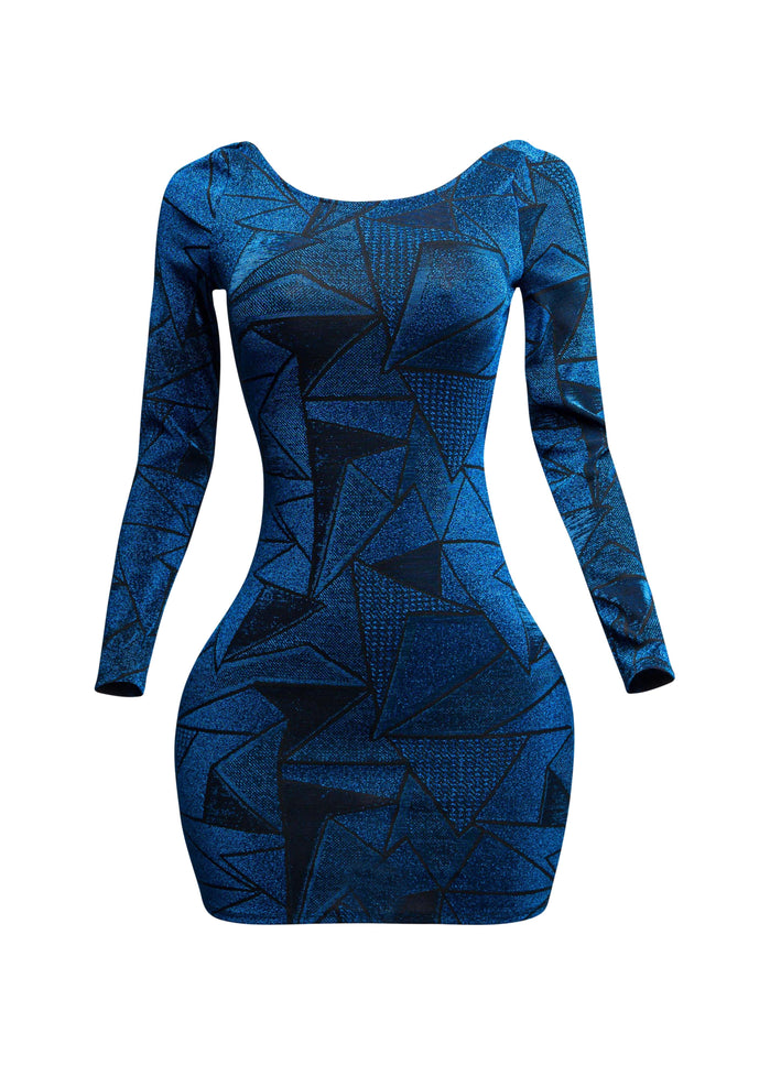 Jacquard knit open back bodycon dress with pearl and rhinestone chain - Muvin 