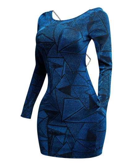 Jacquard knit open back bodycon dress with pearl and rhinestone chain - Muvin 