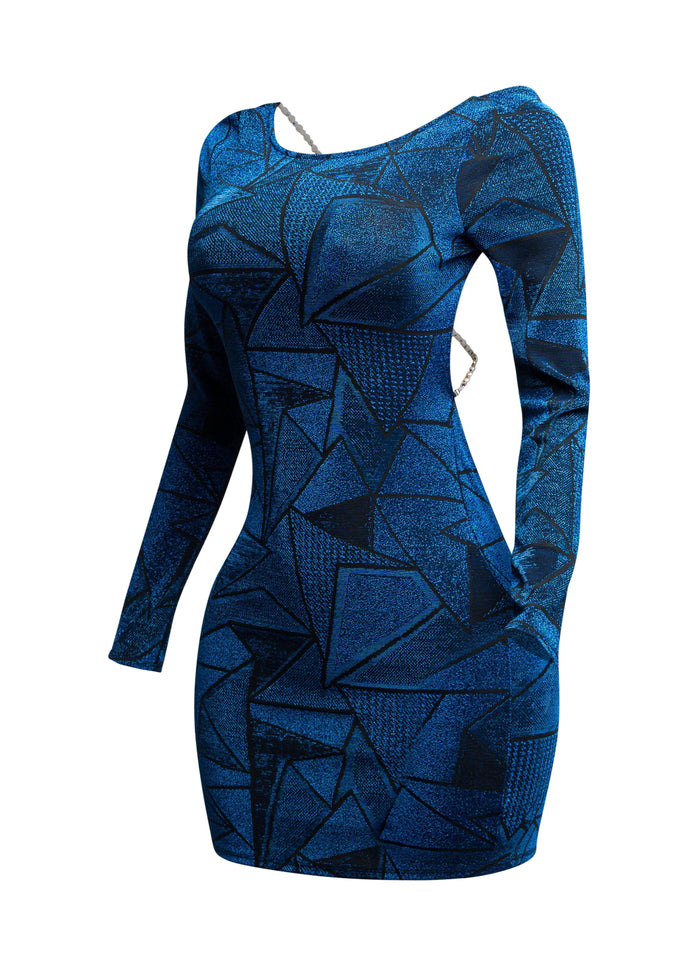 Jacquard knit open back bodycon dress with pearl and rhinestone chain - Muvin 