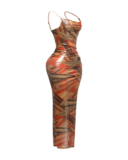 Printed cowl neck split thigh maxi dress - Muvin 