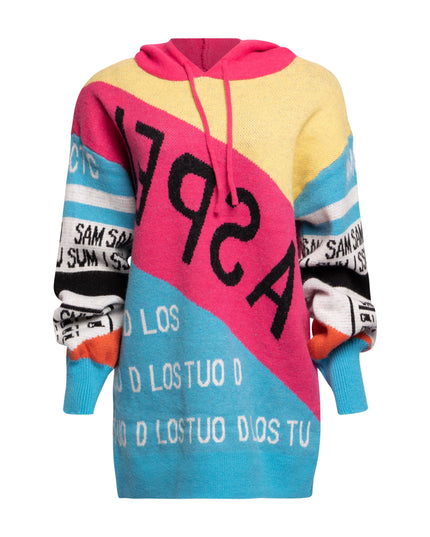 Color Block Hooded Knit Sweater Dress - Muvin 
