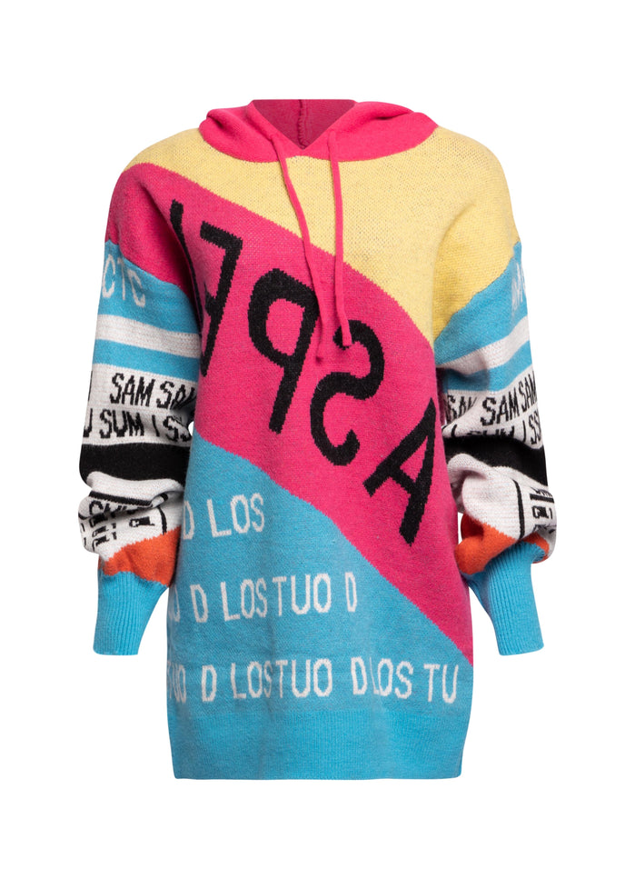 Color Block Hooded Knit Sweater Dress - Muvin 