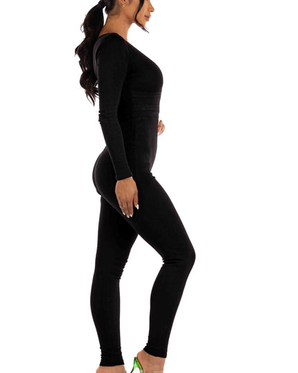 Zipper back deep V neck jumpsuit - Muvin 