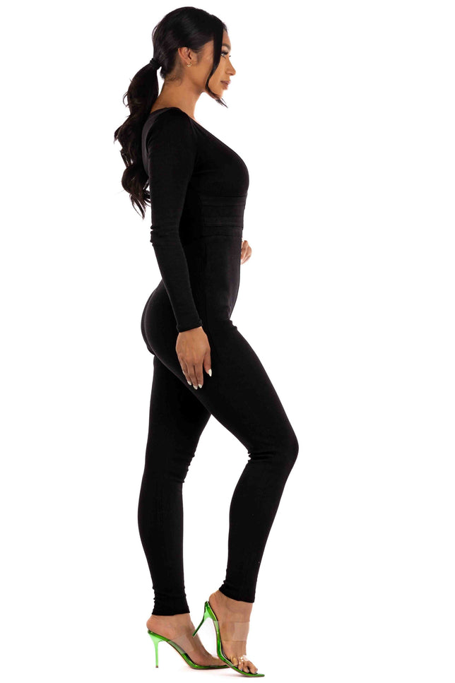 Zipper back deep V neck jumpsuit - Muvin 