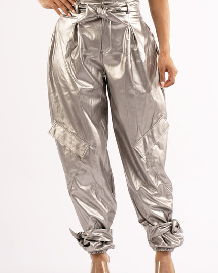 Metallic PU Jogger Pants - Muvin 