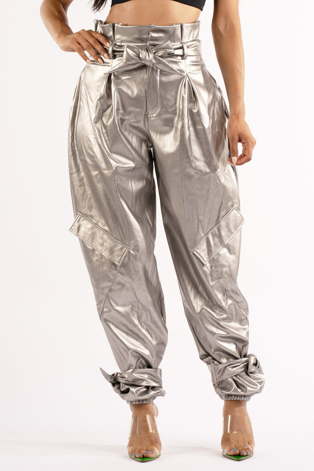 Metallic PU Jogger Pants - Muvin 