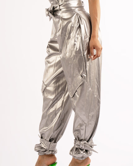 Metallic PU Jogger Pants - Muvin 