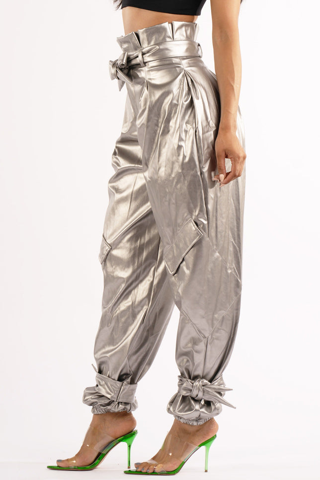 Metallic PU Jogger Pants - Muvin 