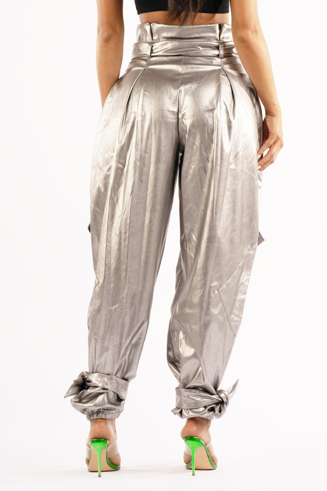 Metallic PU Jogger Pants - Muvin 