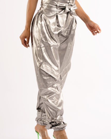 Metallic PU Jogger Pants - Muvin 