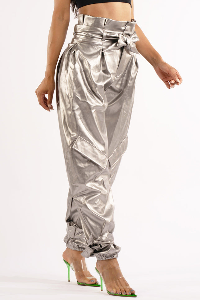 Metallic PU Jogger Pants - Muvin 