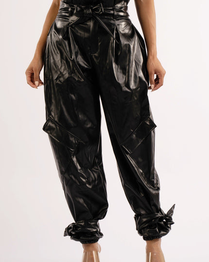 Metallic PU Jogger Pants - Muvin 