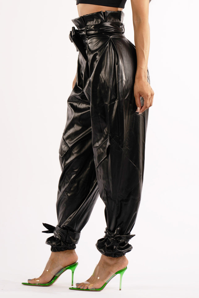 Metallic PU Jogger Pants - Muvin 