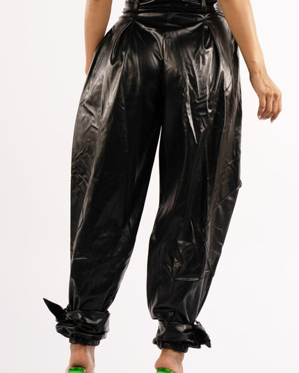 Metallic PU Jogger Pants - Muvin 