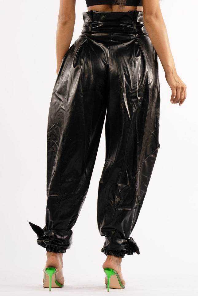 Metallic PU Jogger Pants - Muvin 