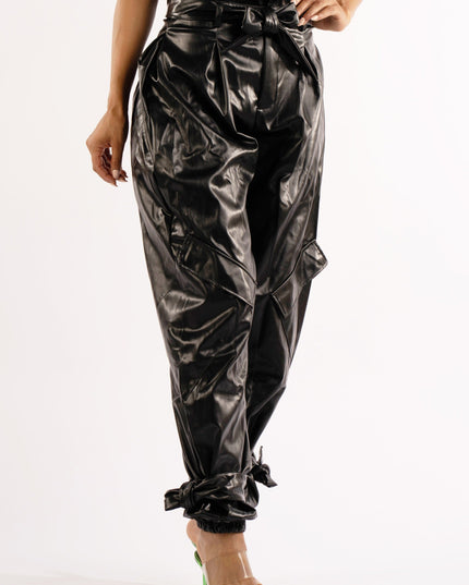 Metallic PU Jogger Pants - Muvin 