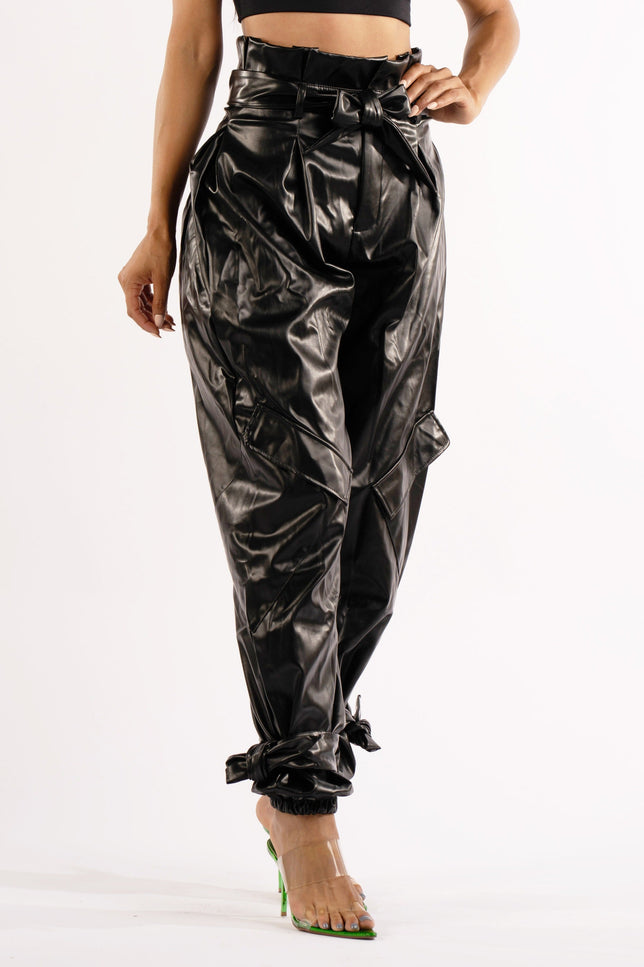 Metallic PU Jogger Pants - Muvin 