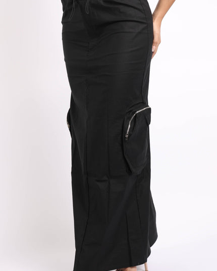 Side zippered pocket maxi cargo skirt - Muvin 