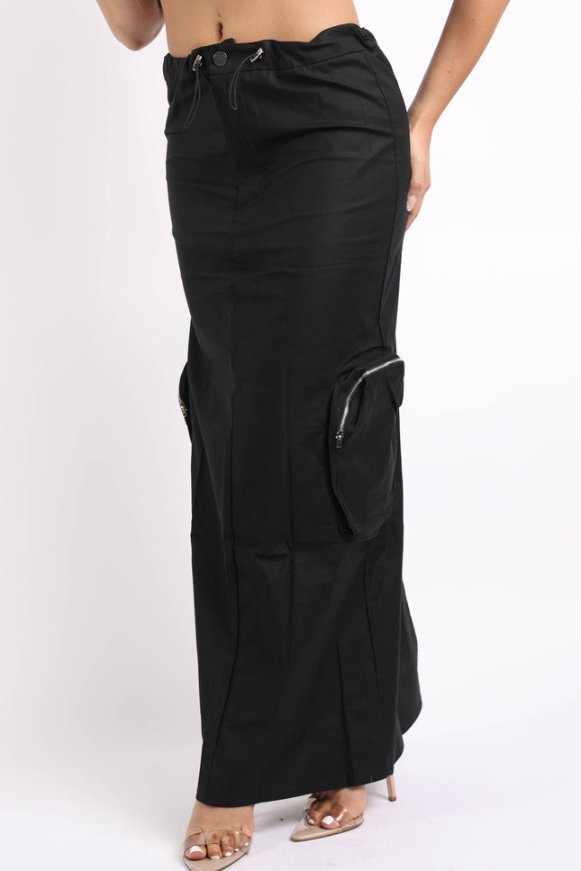 Side zippered pocket maxi cargo skirt - Muvin 
