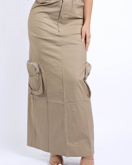 Side zippered pocket maxi cargo skirt - Muvin 