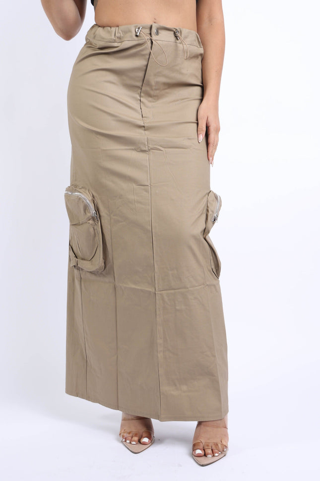 Side zippered pocket maxi cargo skirt - Muvin 