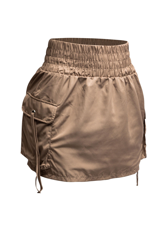 Wide waistband mini skirt with pockets - Muvin 