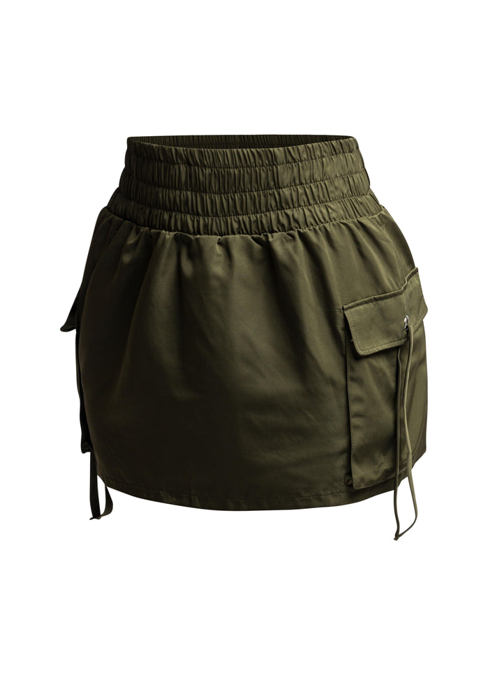Wide waistband mini skirt with pockets - Muvin 