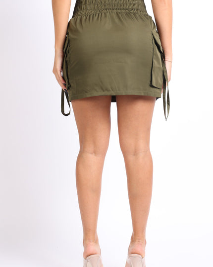 Wide waistband mini skirt with pockets - Muvin 