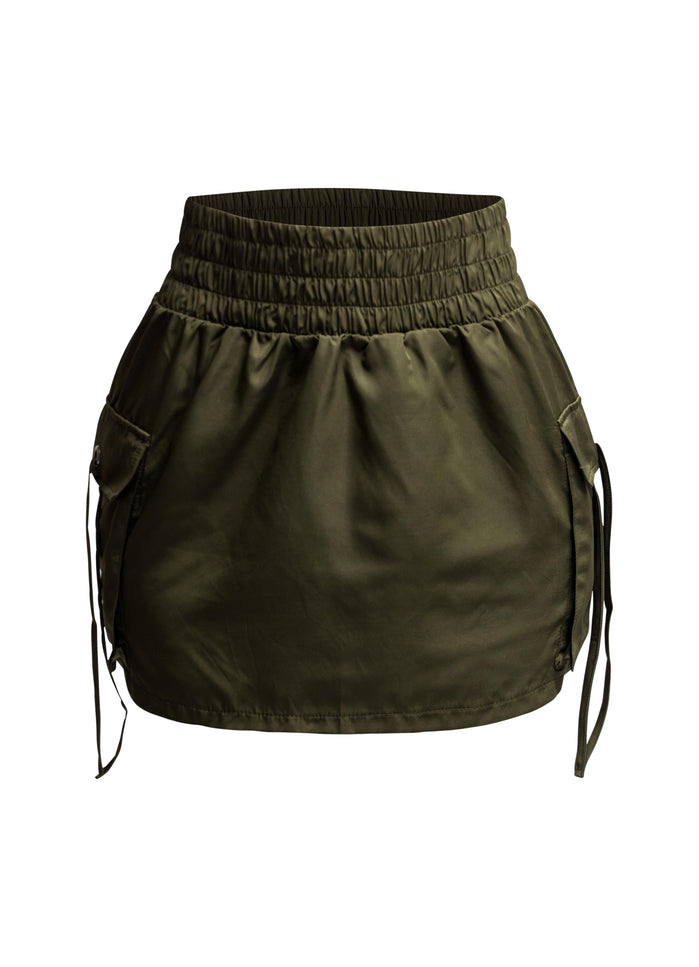 Wide waistband mini skirt with pockets - Muvin 