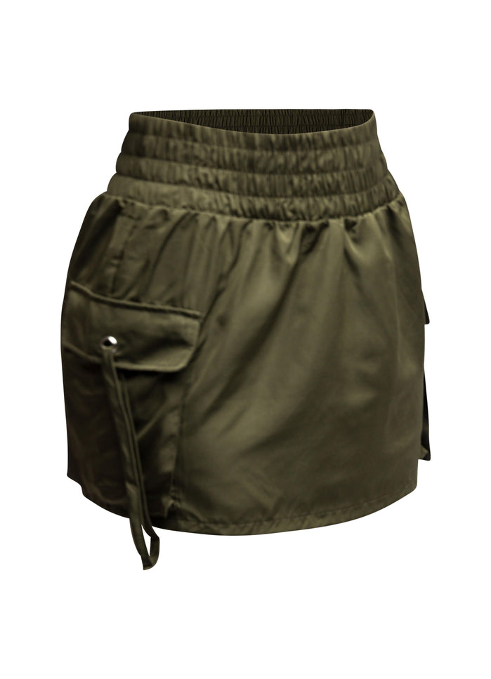 Wide waistband mini skirt with pockets - Muvin 