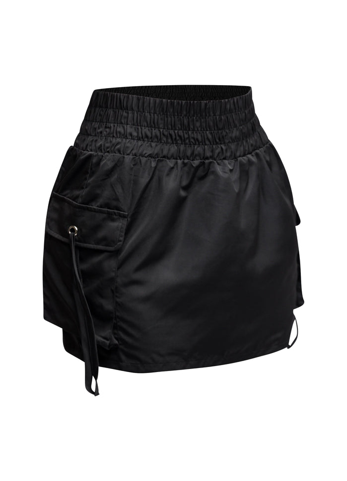 Wide waistband mini skirt with pockets - Muvin 
