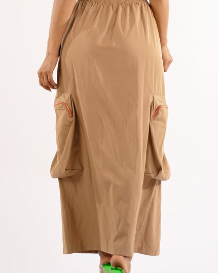 Zipper front drawstring waist cargo maxi skirt - Muvin 