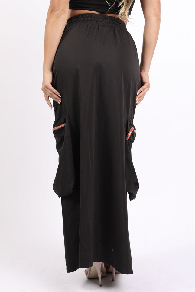 Zipper front drawstring waist cargo maxi skirt - Muvin 