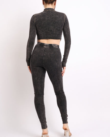 Mineral washed cut out top and leggings set - Muvin 