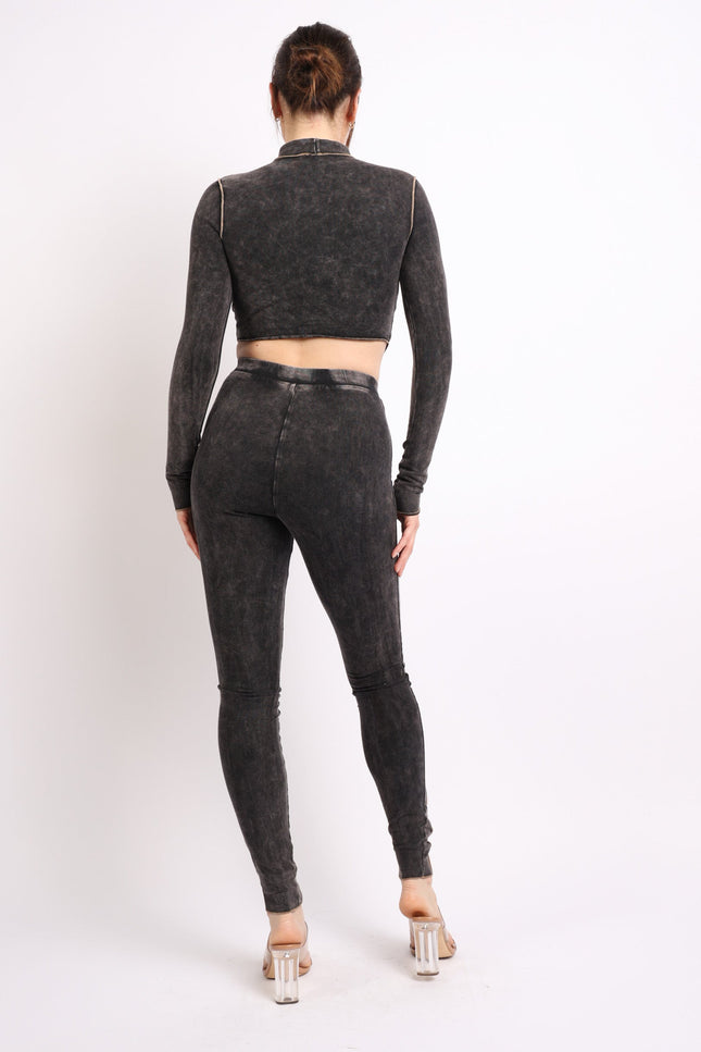 Mineral washed cut out top and leggings set - Muvin 