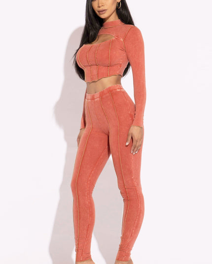 Mineral washed cut out top and leggings set - Muvin 