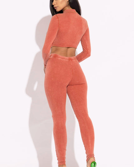 Mineral washed cut out top and leggings set - Muvin 