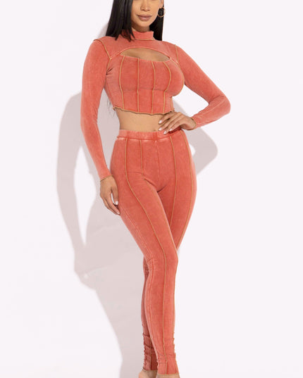 Mineral washed cut out top and leggings set - Muvin 