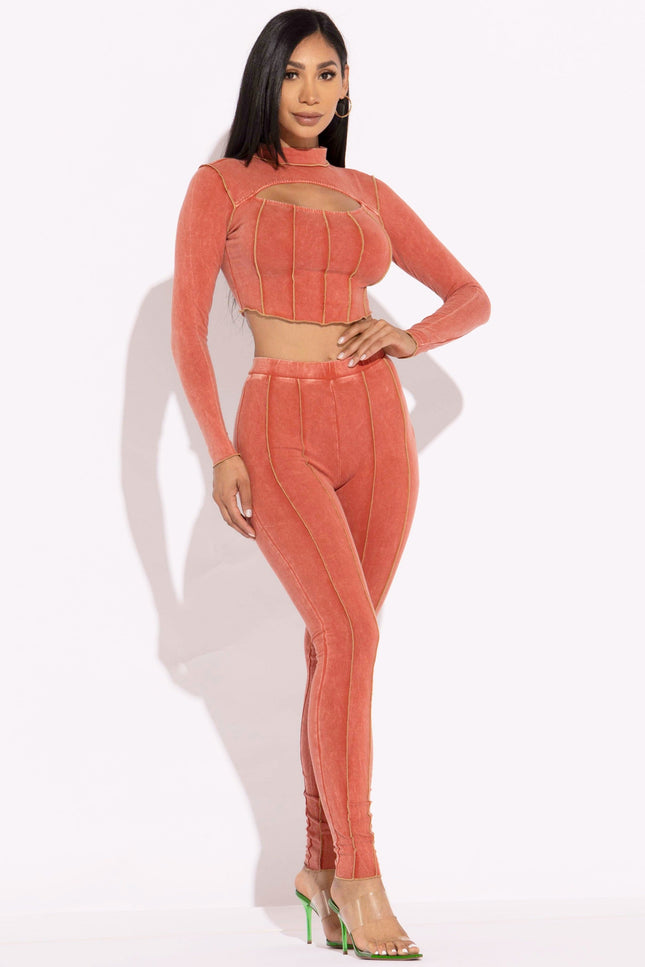 Mineral washed cut out top and leggings set - Muvin 