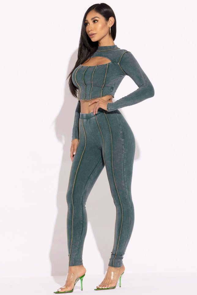 Mineral washed cut out top and leggings set - Muvin 