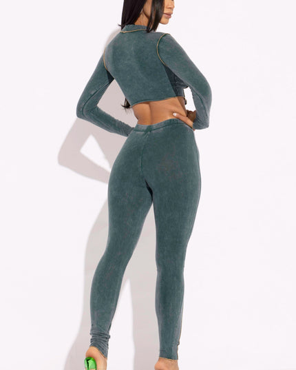 Mineral washed cut out top and leggings set - Muvin 
