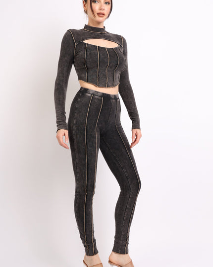 Mineral washed cut out top and leggings set - Muvin 