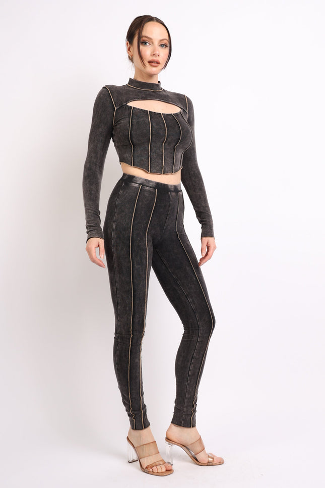 Mineral washed cut out top and leggings set - Muvin 