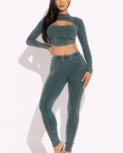 Mineral washed cut out top and leggings set - Muvin 