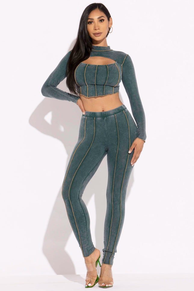 Mineral washed cut out top and leggings set - Muvin 