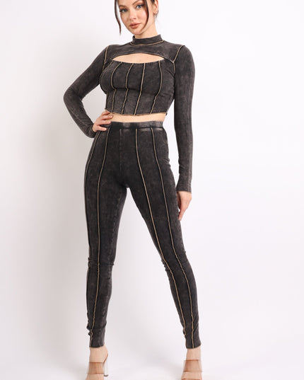 Mineral washed cut out top and leggings set - Muvin 