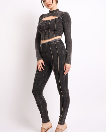 Mineral washed cut out top and leggings set - Muvin 